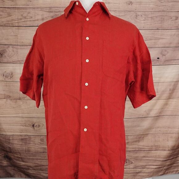Daniel Cremieux Classics Shirt Mens Large Red Linen Short Sleeve Italian Fabric - Picture 3 of 8